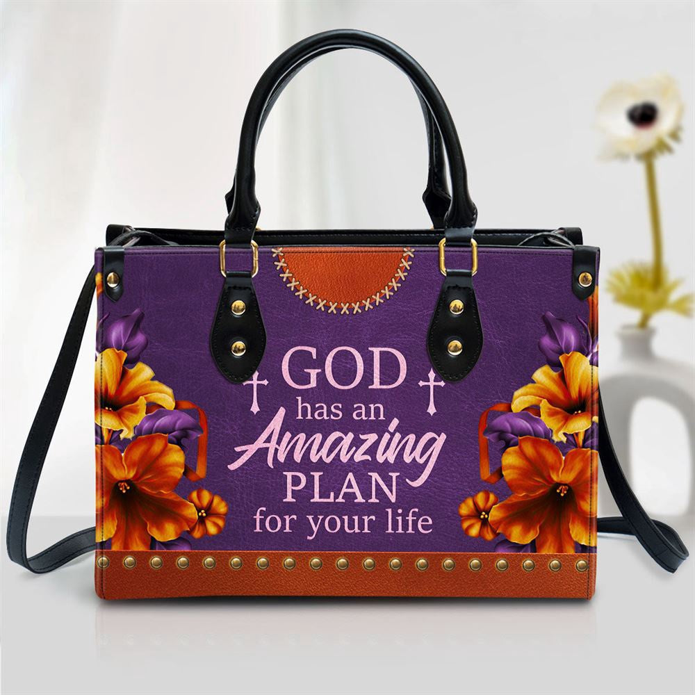 Christian Handbags, Personalized Floral Leather Handbag With Handle Worship Gift For Christians God Has An Amazing Plan For Your Life, Christian Bag