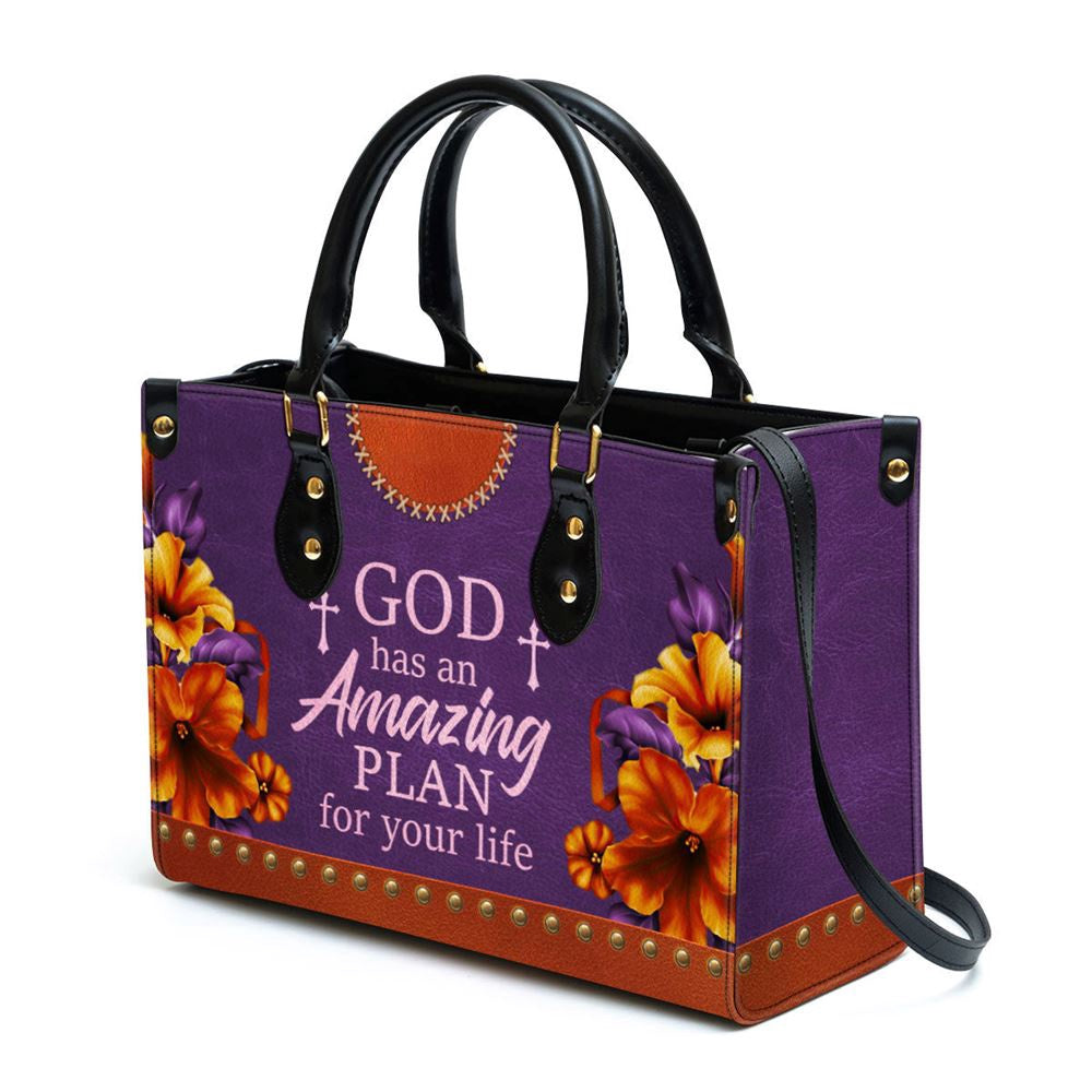 Christian Handbags, Personalized Floral Leather Handbag With Handle Worship Gift For Christians God Has An Amazing Plan For Your Life, Christian Bag