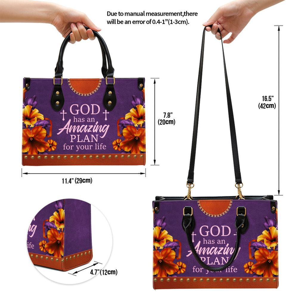 Christian Handbags, Personalized Floral Leather Handbag With Handle Worship Gift For Christians God Has An Amazing Plan For Your Life, Christian Bag