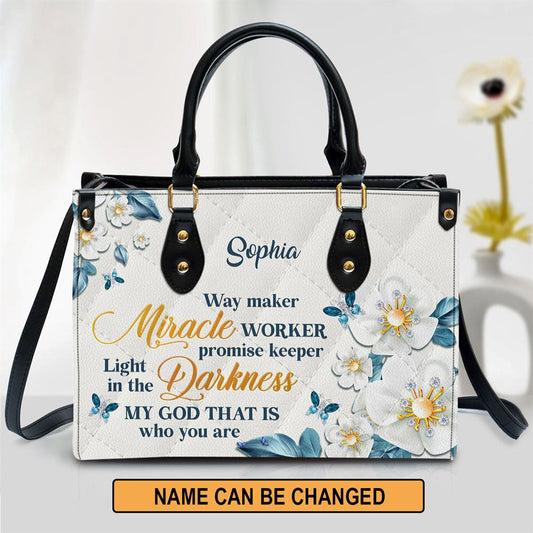Christian Handbags, Personalized Flower & Butterfly Way Maker And Miracle Worker Leather Handbag, Religious Bag, Christian Bag