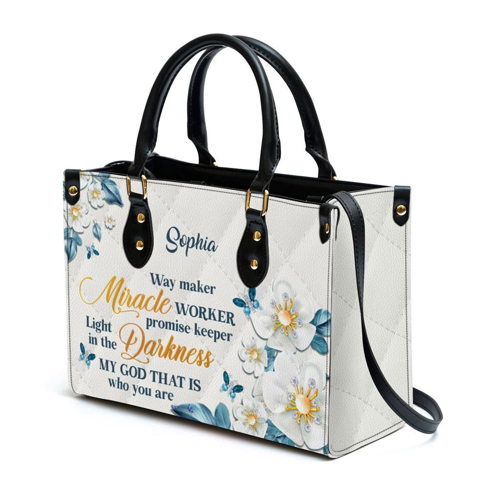 Christian Handbags, Personalized Flower & Butterfly Way Maker And Miracle Worker Leather Handbag, Religious Bag, Christian Bag