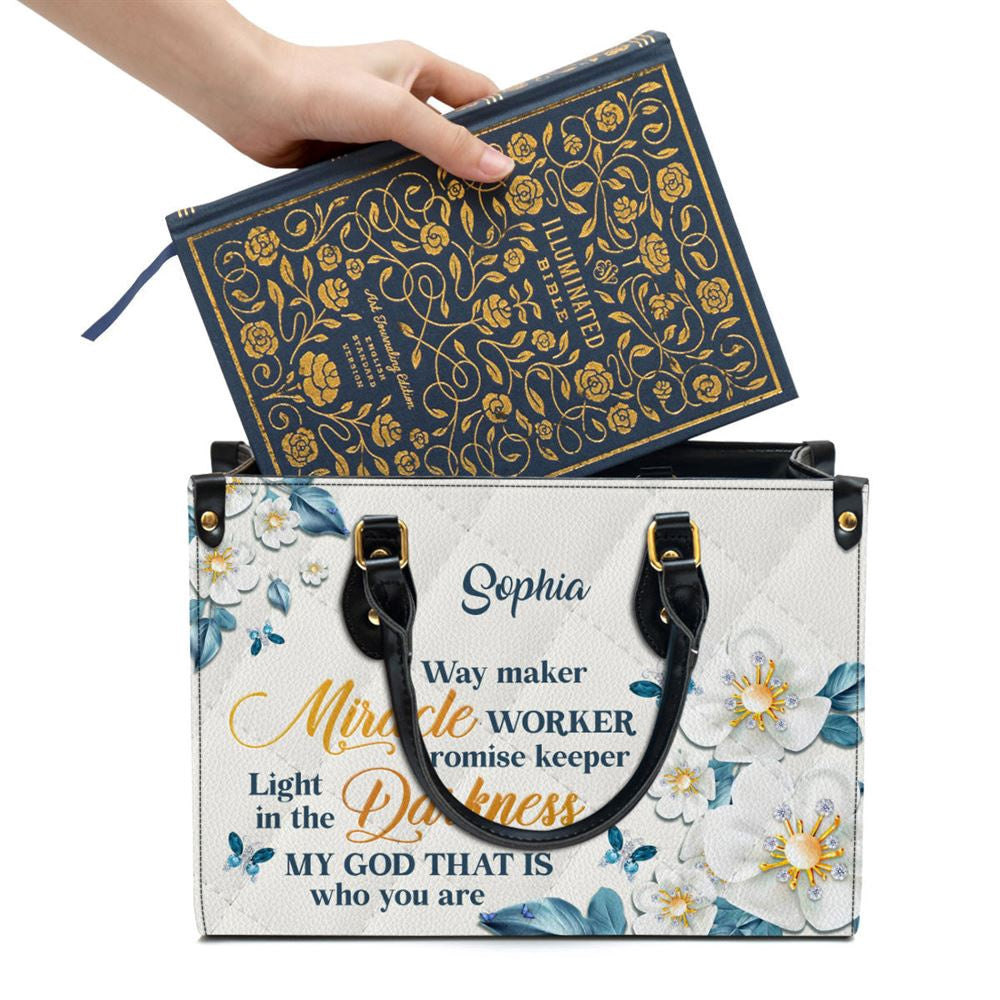 Christian Handbags, Personalized Flower & Butterfly Way Maker And Miracle Worker Leather Handbag, Religious Bag, Christian Bag