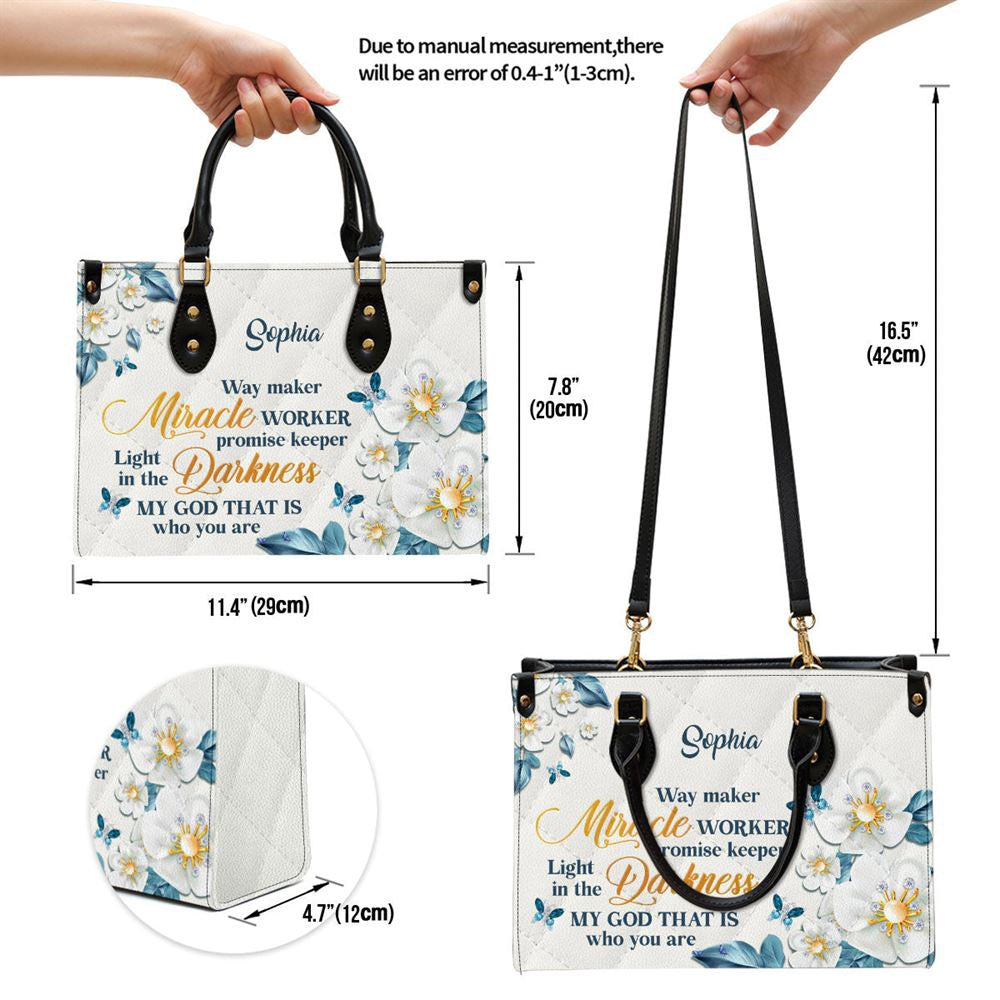 Christian Handbags, Personalized Flower & Butterfly Way Maker And Miracle Worker Leather Handbag, Religious Bag, Christian Bag