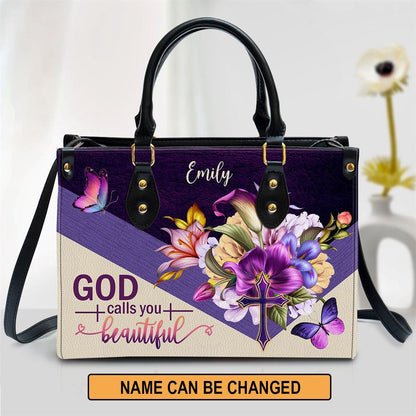 Christian Handbags, Personalized God Calls You Beautiful Flower And Cross Gorgeous Leather Handbag With Handle, Religious Bag, Christian Bag