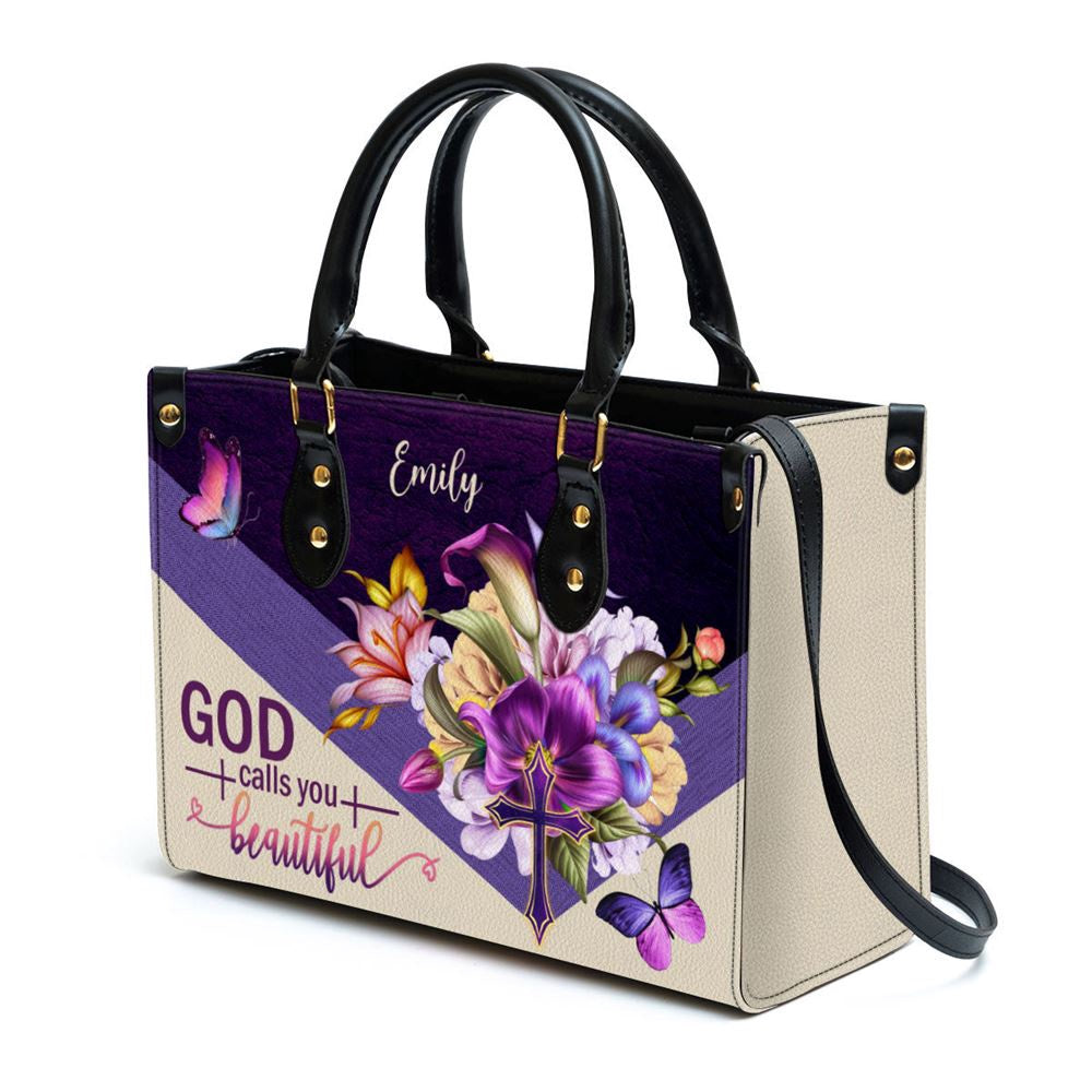 Christian Handbags, Personalized God Calls You Beautiful Flower And Cross Gorgeous Leather Handbag With Handle, Religious Bag, Christian Bag