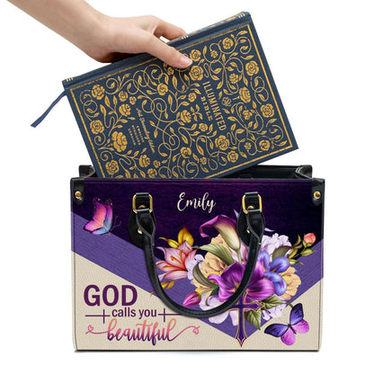 Christian Handbags, Personalized God Calls You Beautiful Flower And Cross Gorgeous Leather Handbag With Handle, Religious Bag, Christian Bag