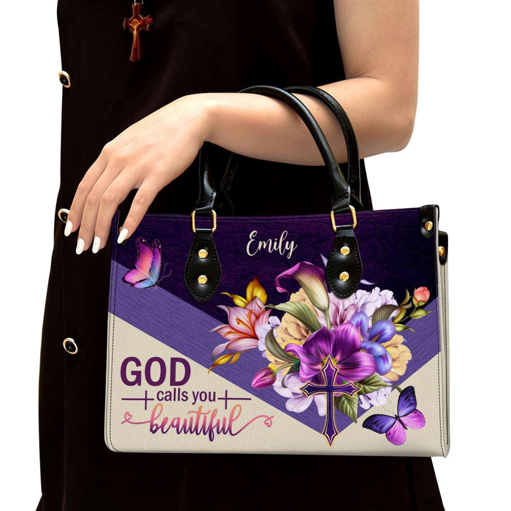 Christian Handbags, Personalized God Calls You Beautiful Flower And Cross Gorgeous Leather Handbag With Handle, Religious Bag, Christian Bag
