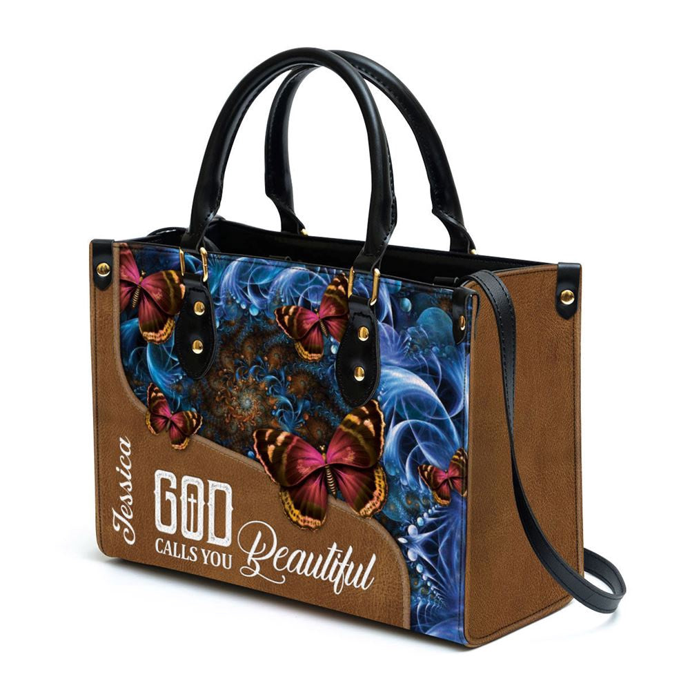 Christian Handbags, Personalized God Calls You Beautiful Leather Handbag, Custom Name Butterfly Leather Handbag, Religious Bag, Christian Bag