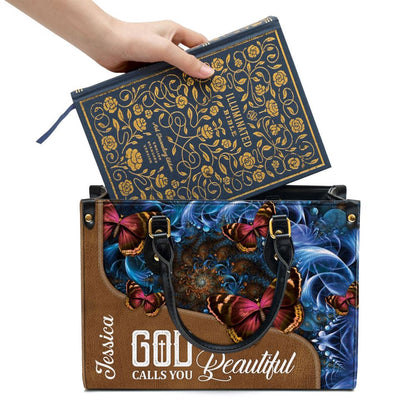 Christian Handbags, Personalized God Calls You Beautiful Leather Handbag, Custom Name Butterfly Leather Handbag, Religious Bag, Christian Bag