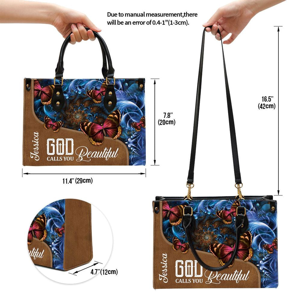 Christian Handbags, Personalized God Calls You Beautiful Leather Handbag, Custom Name Butterfly Leather Handbag, Religious Bag, Christian Bag
