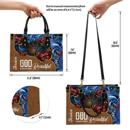Christian Handbags, Personalized God Calls You Beautiful Leather Handbag, Custom Name Butterfly Leather Handbag, Religious Bag, Christian Bag