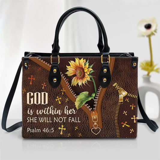 Christian Handbags, Personalized God Is Within Her, Beautiful Sunflower Leather Handbag, Religious Bag, Christian Bag