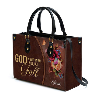 Christian Handbags, Personalized God Is Within Me I Will Not Fall Flower Leather Handbag, Religious Bag, Christian Bag