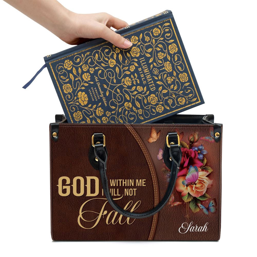 Christian Handbags, Personalized God Is Within Me I Will Not Fall Flower Leather Handbag, Religious Bag, Christian Bag