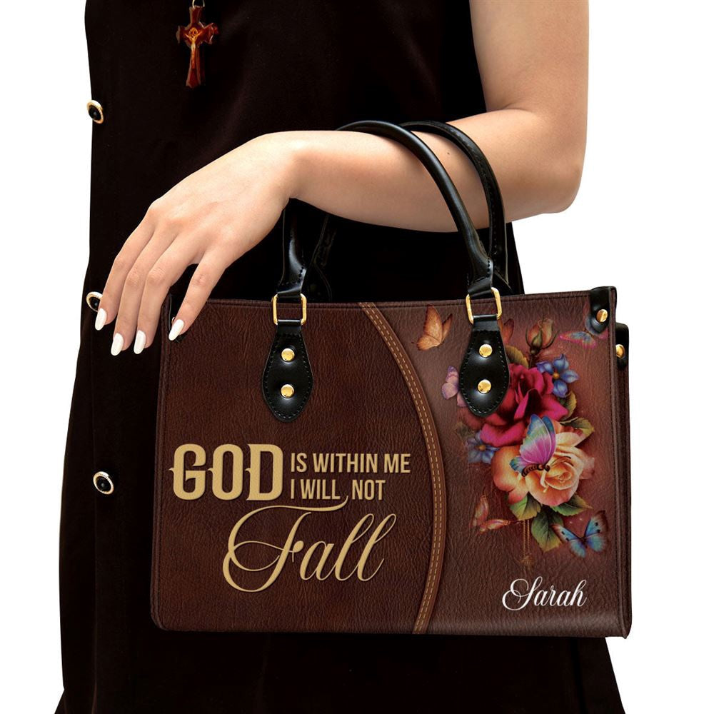 Christian Handbags, Personalized God Is Within Me I Will Not Fall Flower Leather Handbag, Religious Bag, Christian Bag