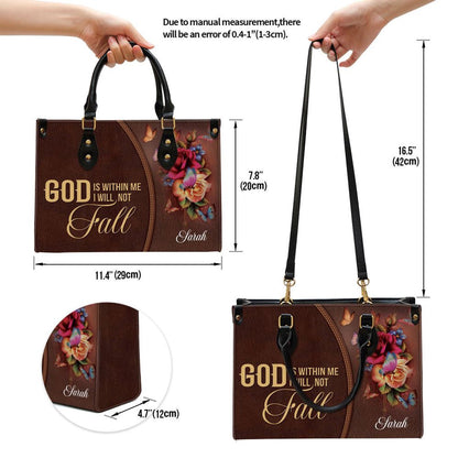 Christian Handbags, Personalized God Is Within Me I Will Not Fall Flower Leather Handbag, Religious Bag, Christian Bag
