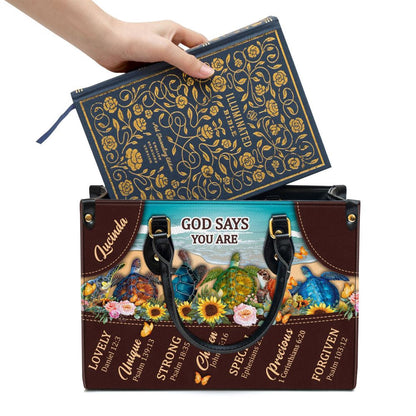 Christian Handbags, Personalized God Says You Are Lovely Turtle Leather Handbag, Religious Bag, Christian Bag