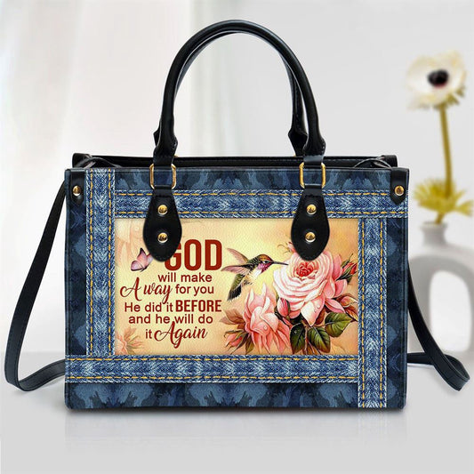 Christian Handbags, Personalized God Will Make A Way For You Zippered Leather Handbag With Handle, Religious Bag, Christian Bag