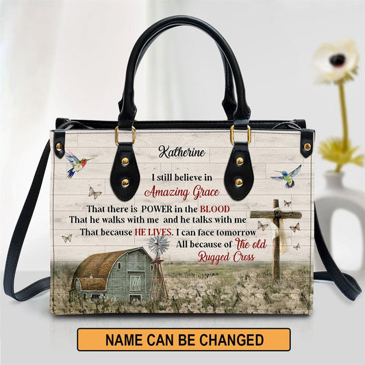Christian Handbags, Personalized Gorgeous Cross I Still Believe In Amazing Grace Leather Handbag, Religious Bag, Christian Bag