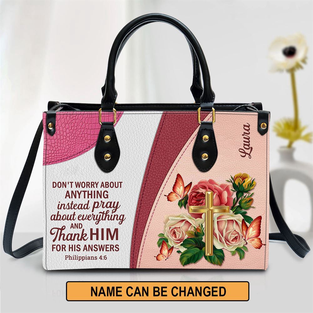 Christian Handbags, Personalized Gorgeous Rose Donâ€˜T Worry About Anything Leather Handbag, Religious Bag, Christian Bag