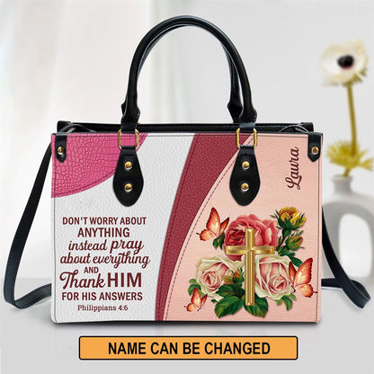 Christian Handbags, Personalized Gorgeous Rose Donâ€˜T Worry About Anything Leather Handbag, Religious Bag, Christian Bag