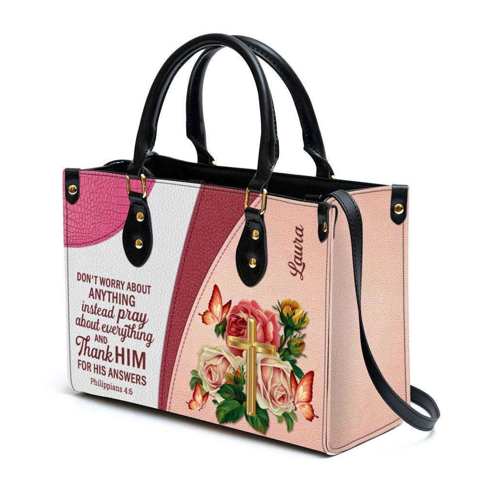 Christian Handbags, Personalized Gorgeous Rose Donâ€˜T Worry About Anything Leather Handbag, Religious Bag, Christian Bag
