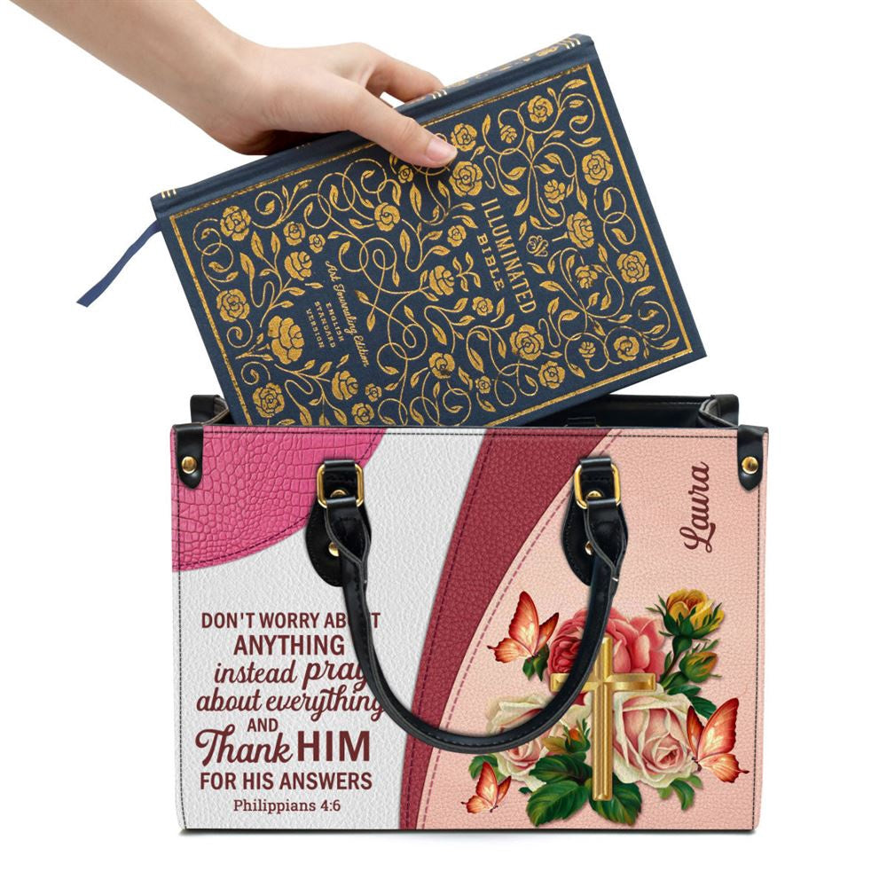 Christian Handbags, Personalized Gorgeous Rose Donâ€˜T Worry About Anything Leather Handbag, Religious Bag, Christian Bag