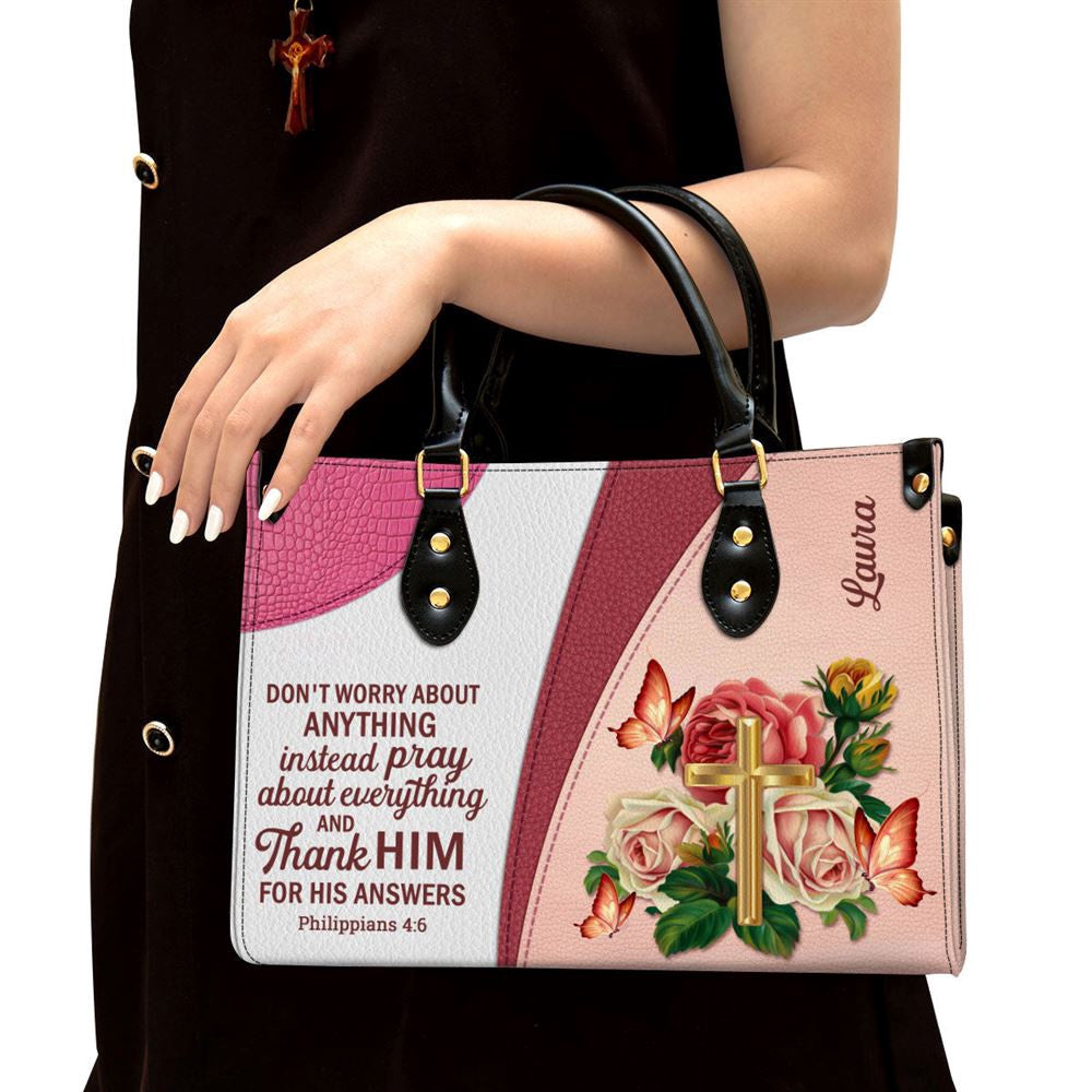 Christian Handbags, Personalized Gorgeous Rose Donâ€˜T Worry About Anything Leather Handbag, Religious Bag, Christian Bag