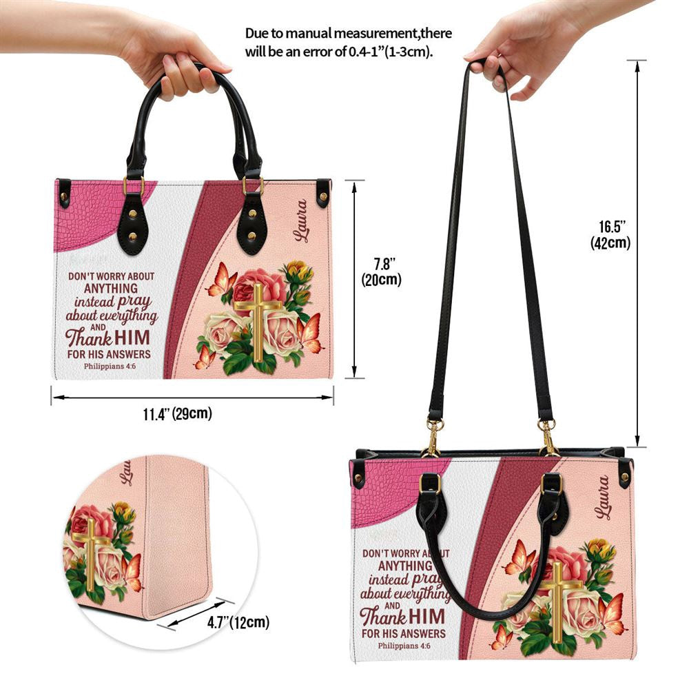 Christian Handbags, Personalized Gorgeous Rose Donâ€˜T Worry About Anything Leather Handbag, Religious Bag, Christian Bag