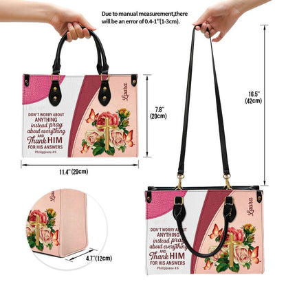 Christian Handbags, Personalized Gorgeous Rose Donâ€˜T Worry About Anything Leather Handbag, Religious Bag, Christian Bag