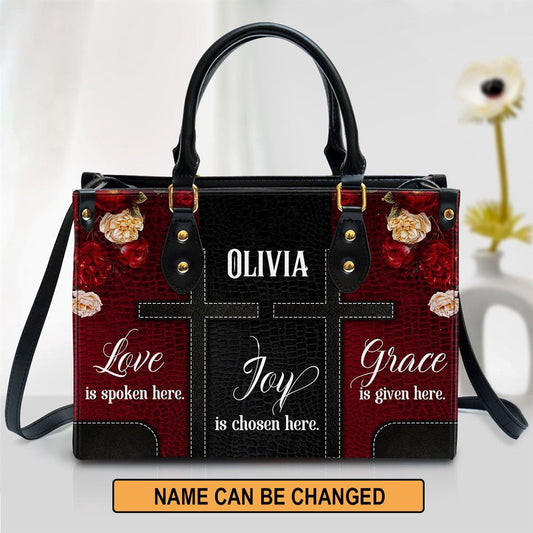 Christian Handbags, Personalized Grace Is Given Here Leather Handbag, Religious Bag, Christian Bag