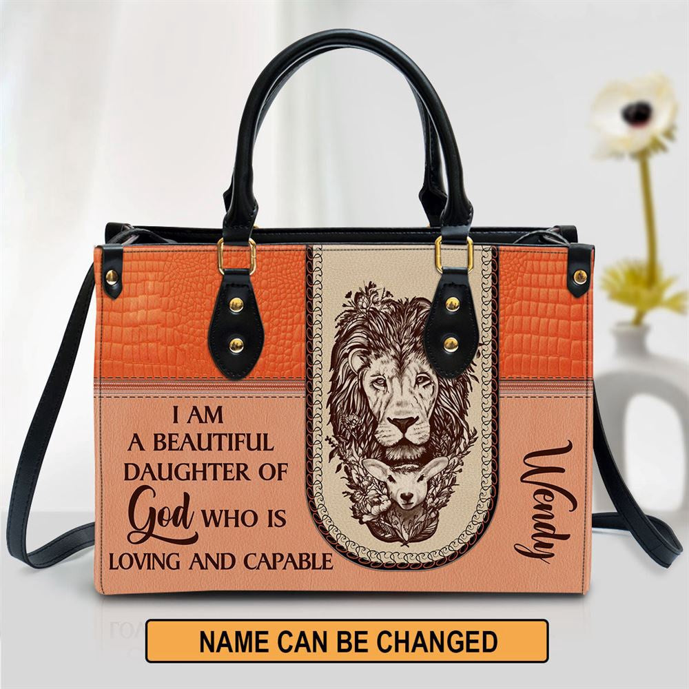 Christian Handbags, Personalized I Am A Daughter Of God Special Lion Leather Handbag, Religious Bag, Christian Bag