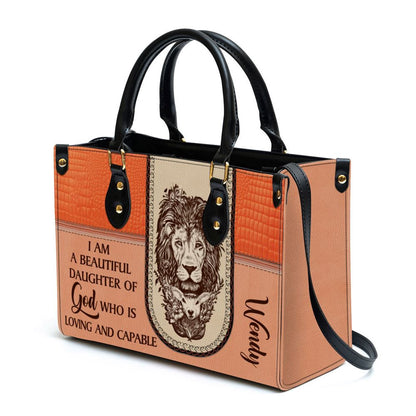 Christian Handbags, Personalized I Am A Daughter Of God Special Lion Leather Handbag, Religious Bag, Christian Bag