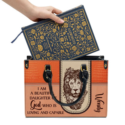 Christian Handbags, Personalized I Am A Daughter Of God Special Lion Leather Handbag, Religious Bag, Christian Bag