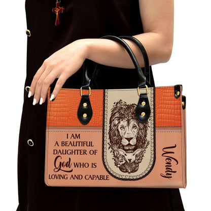 Christian Handbags, Personalized I Am A Daughter Of God Special Lion Leather Handbag, Religious Bag, Christian Bag