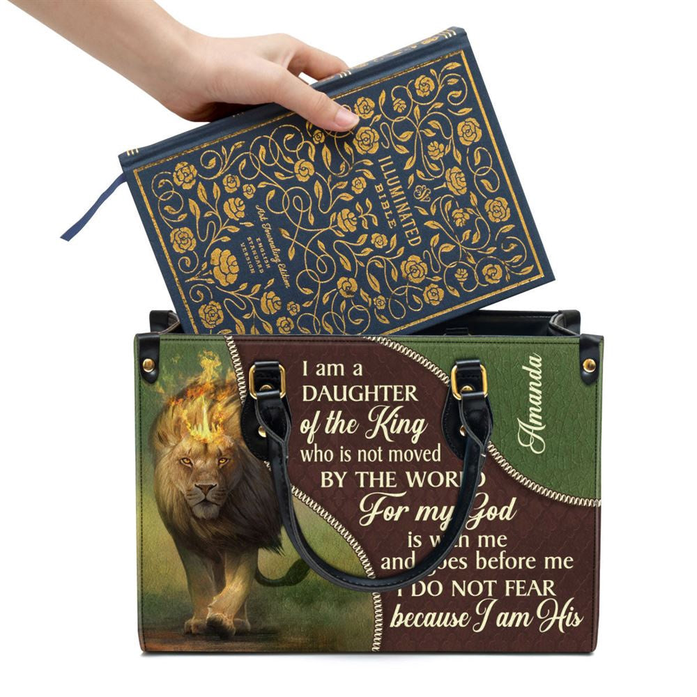 Christian Handbags, Personalized I Am A Daughter Of The King Unique Lion Leather Handbag, Religious Bag, Christian Bag