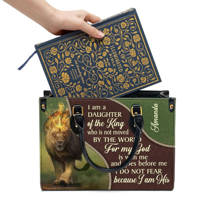 Christian Handbags, Personalized I Am A Daughter Of The King Unique Lion Leather Handbag, Religious Bag, Christian Bag