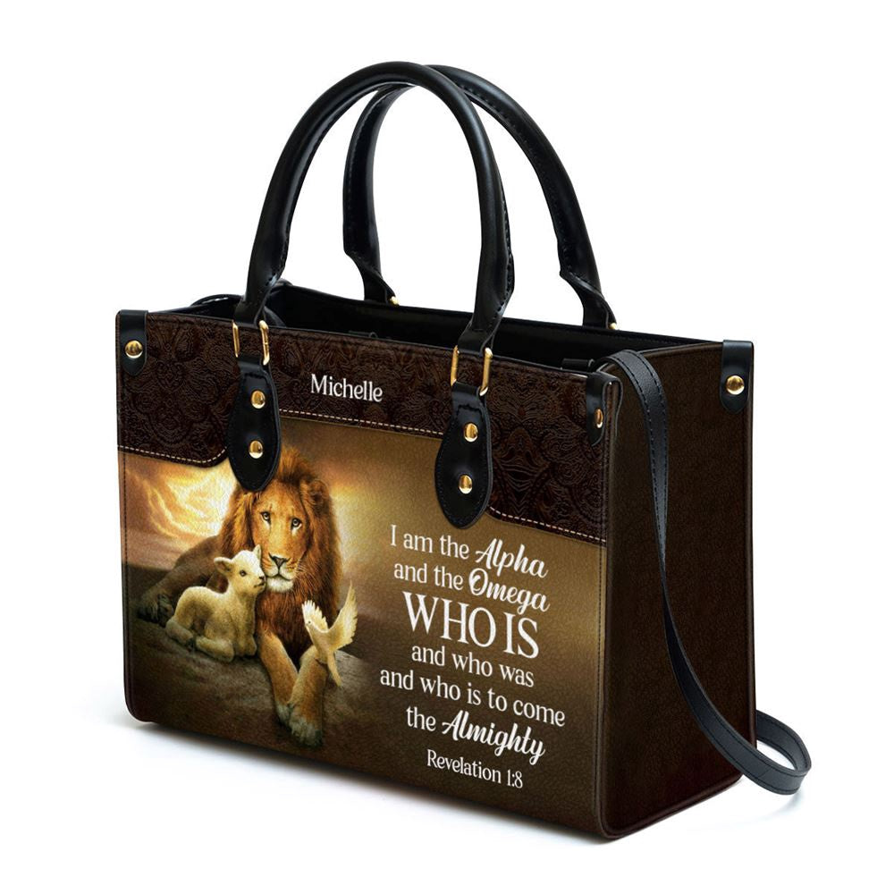 Christian Handbags, Personalized I Am The Alpha And The Omega Lovely Leather Handbag, Religious Bag, Christian Bag