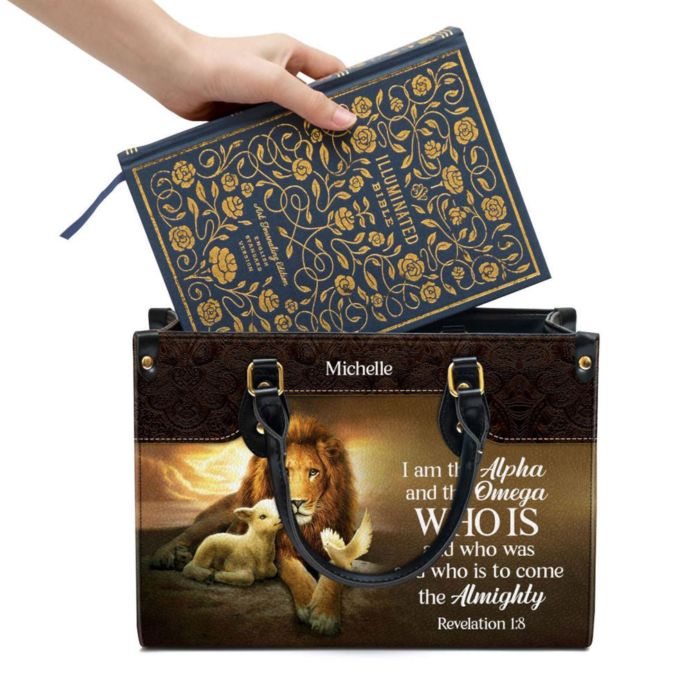 Christian Handbags, Personalized I Am The Alpha And The Omega Lovely Leather Handbag, Religious Bag, Christian Bag
