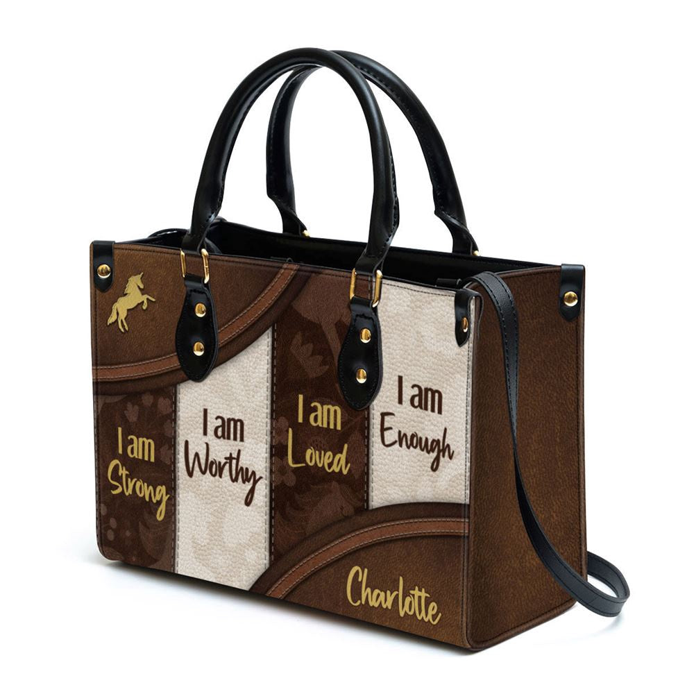 Christian Handbags, Personalized I Am Worthy Unique Unicorn Leather Handbag, Religious Bag, Christian Bag