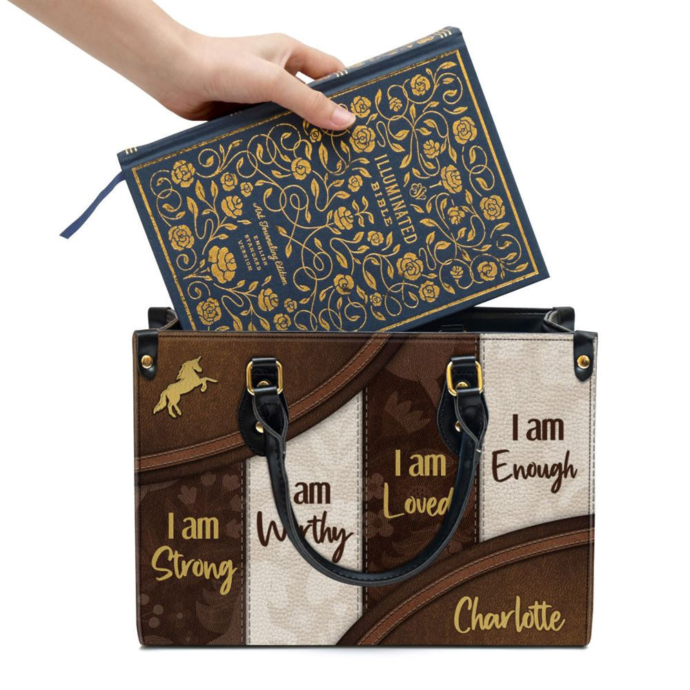 Christian Handbags, Personalized I Am Worthy Unique Unicorn Leather Handbag, Religious Bag, Christian Bag