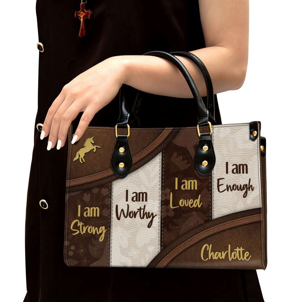 Christian Handbags, Personalized I Am Worthy Unique Unicorn Leather Handbag, Religious Bag, Christian Bag