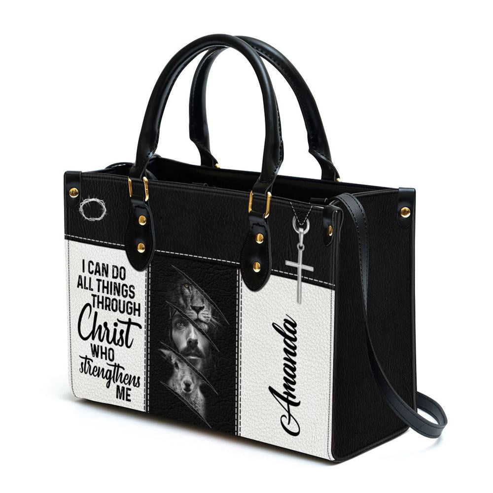 Christian Handbags, Personalized I Can Do All Things Through Christ Lion Leather Handbag, Religious Bag, Christian Bag