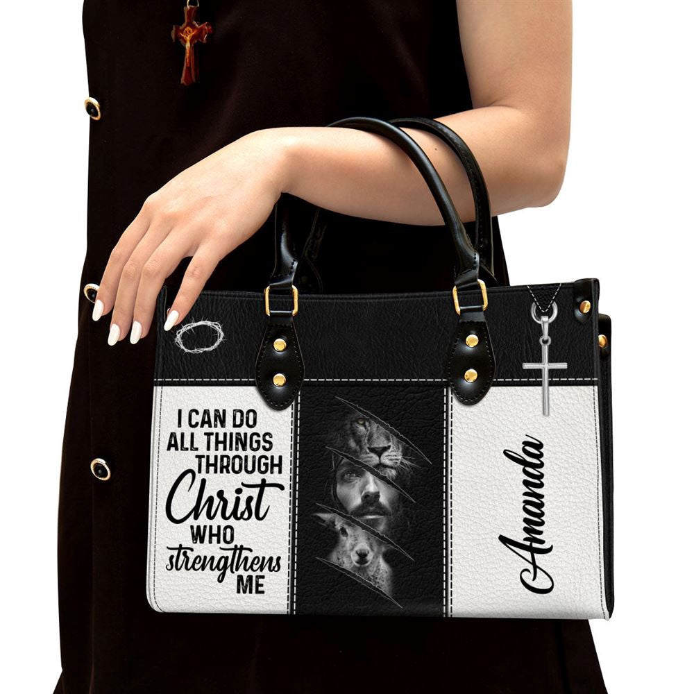 Christian Handbags, Personalized I Can Do All Things Through Christ Lion Leather Handbag, Religious Bag, Christian Bag