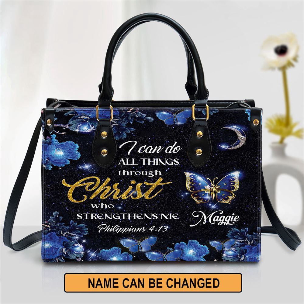 Christian Handbags, Personalized I Can Do All Things Through Christ Pretty Leather Handbag, Religious Bag, Christian Bag