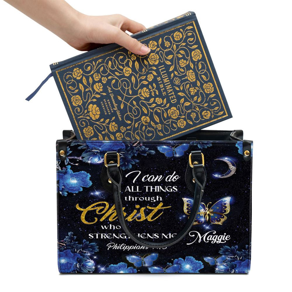 Christian Handbags, Personalized I Can Do All Things Through Christ Pretty Leather Handbag, Religious Bag, Christian Bag
