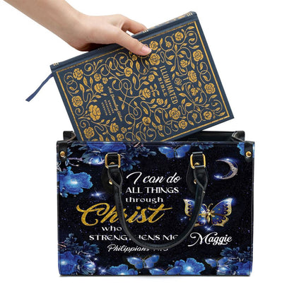 Christian Handbags, Personalized I Can Do All Things Through Christ Pretty Leather Handbag, Religious Bag, Christian Bag