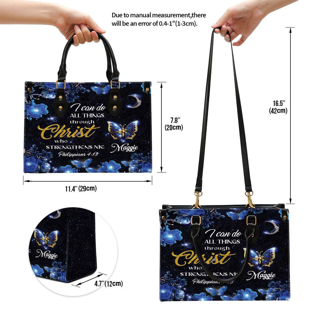 Christian Handbags, Personalized I Can Do All Things Through Christ Pretty Leather Handbag, Religious Bag, Christian Bag