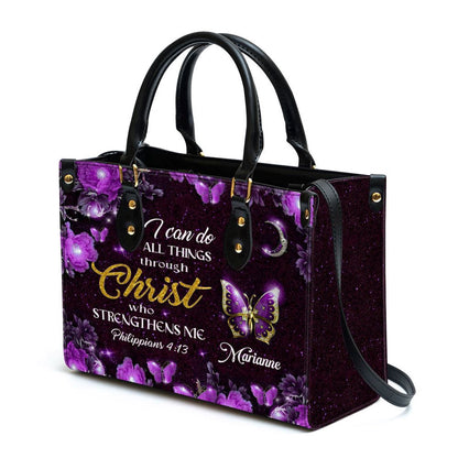 Christian Handbags, Personalized I Can Do All Things Through Christ Purple Leather Handbag, Religious Bag, Christian Bag