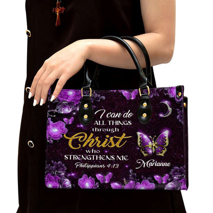 Christian Handbags, Personalized I Can Do All Things Through Christ Purple Leather Handbag, Religious Bag, Christian Bag